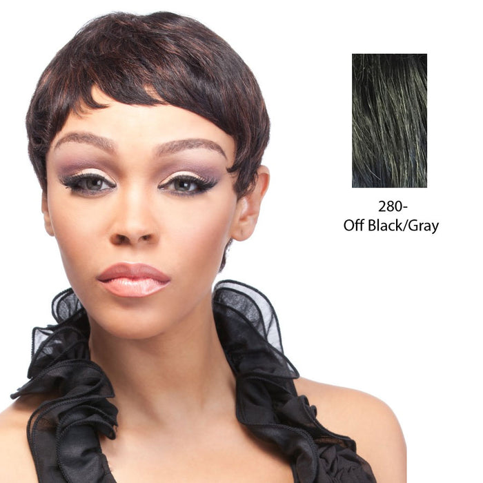 Human Hair Wig, Cap Size Medium, Length: Short,Off black with 15% gray