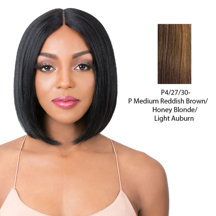 100% Human Hair 5" Deep Parting Lace Wig,Streaked blend of medium brown, strawberry blonde, and light auburn