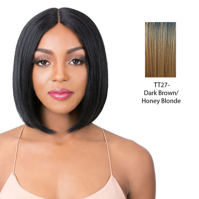 100% Human Hair 5" Deep Parting Lace Wig,Dark brown roots with strawberry blonde