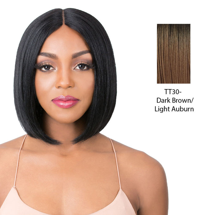 100% Human Hair 5" Deep Parting Lace Wig,Dark brown roots with light auburn