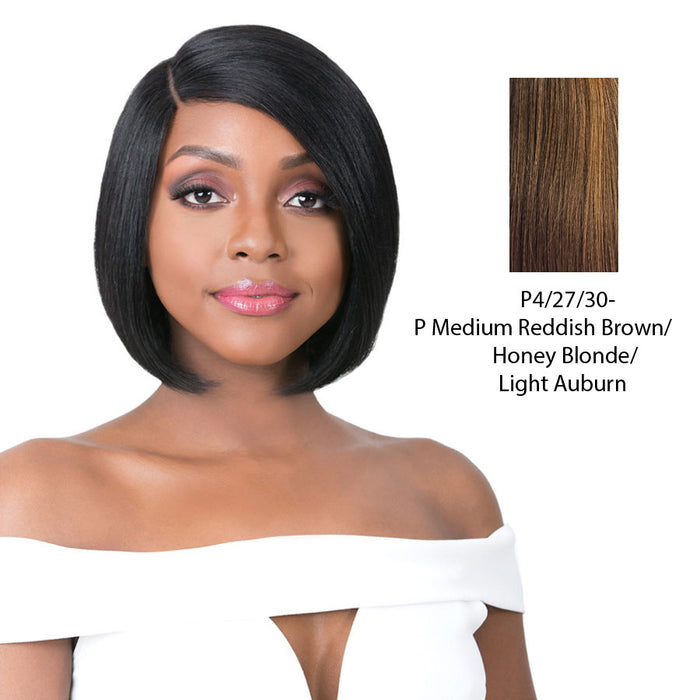 100% Human Hair 5" Deep Parting Lace Wig,Streaked blend of medium brown, strawberry blonde, and light auburn