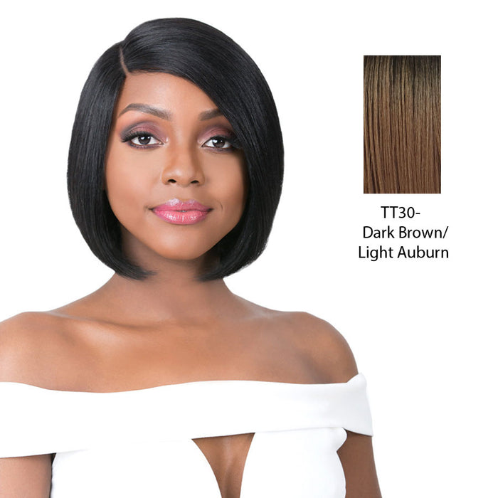 100% Human Hair 5" Deep Parting Lace Wig,Dark brown roots with light auburn