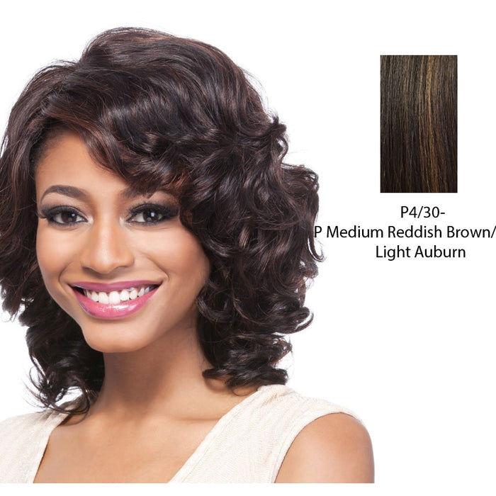 100% Human Hair Wig,Medium brown base with light auburn highlights