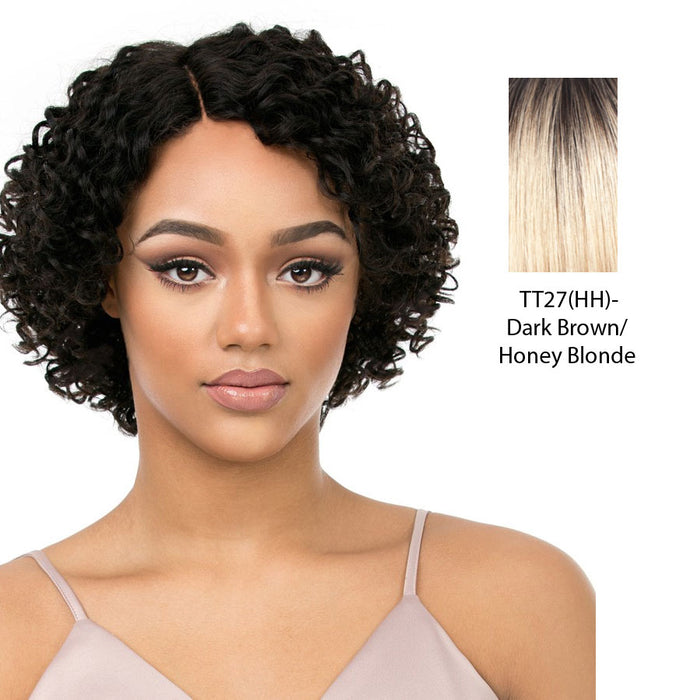 100% Human Hair Wig,Dark brown roots with strawberry blonde
