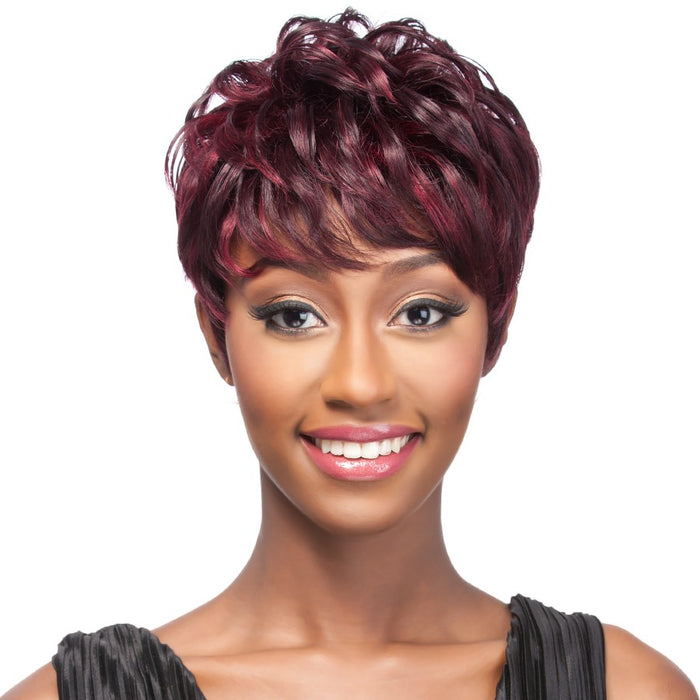 Human Hair Wig,Streaked blend of deep wine and dark violet