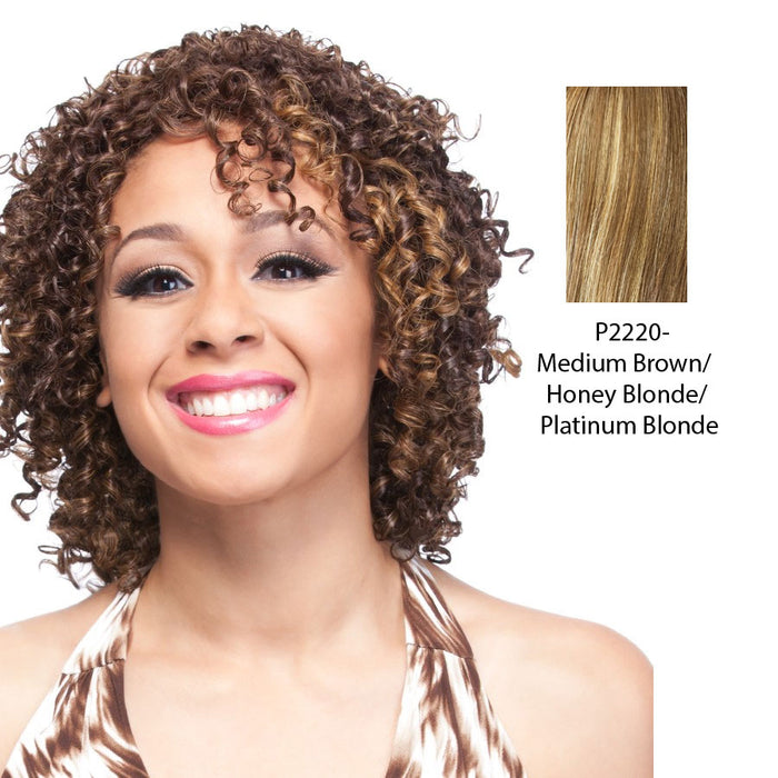 100% Human Hair Wig,Streaked blend of medium brown, strawberry blonde, and platinum blonde