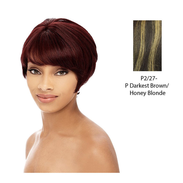 100 %Human Hair Full Wig,Darkest brown base with strawberry blonde highlights