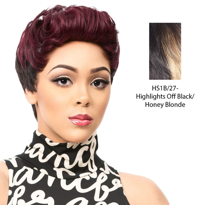 Human Hair Wig Human Hair Tisa,Off black base with strawberry blonde accented highlights