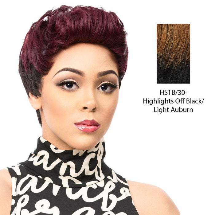 Human Hair Wig Human Hair Tisa,Off black base with light auburn accented highlights