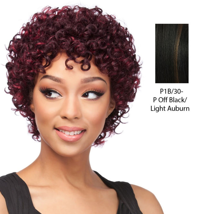 Cap Weave Human Hair Wig,Off black base with light auburn highlights