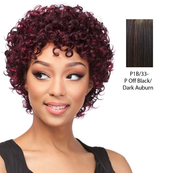 Cap Weave Human Hair Wig,Off black base with dark auburn highlights