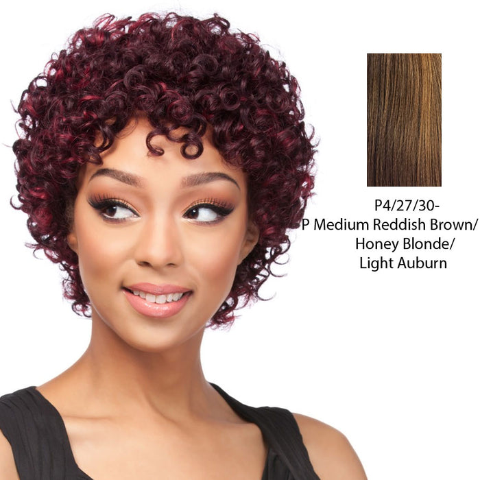 Cap Weave Human Hair Wig,Streaked blend of medium brown, strawberry blonde, and light auburn
