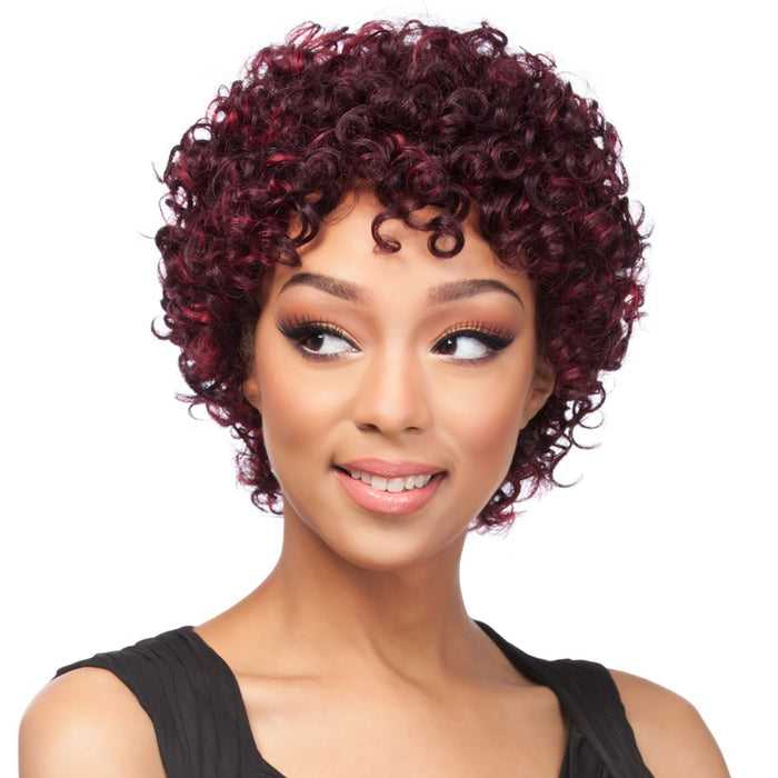 Cap Weave Human Hair Wig,Streaked blend of deep wine and dark violet