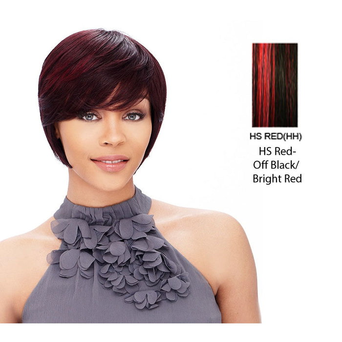 Cap Weave! Wig Human Hairvictoria,Off black base with bright red accented highlights