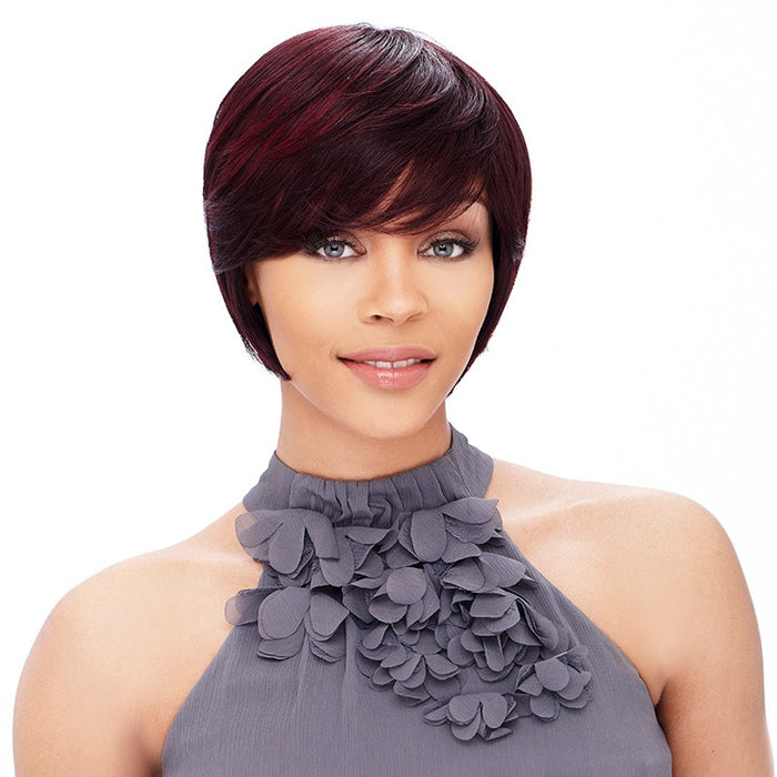 Cap Weave! Wig Human Hairvictoria,Streaked blend of deep wine and dark violet