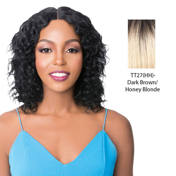 Brazilian Human Hair Swiss Lace Front Wig Wet N Wavy Mirror,Dark brown roots with strawberry blonde