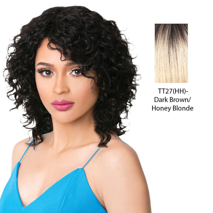 100% Human Hair Wig Wet N Wavy Rana,Dark brown roots with strawberry blonde