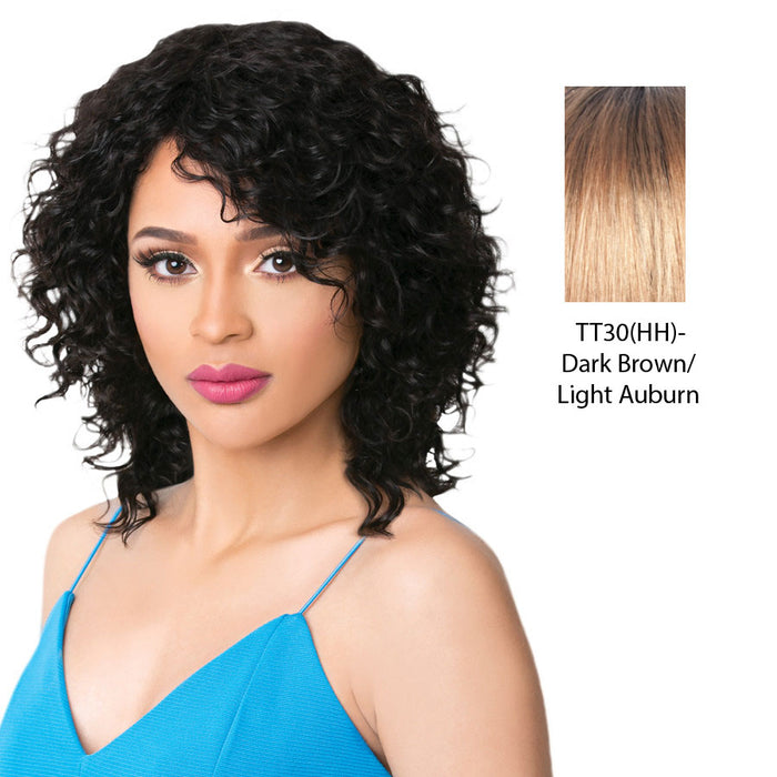 100% Human Hair Wig Wet N Wavy Rana,Dark brown roots with light auburn