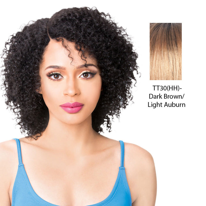 100% Brazilian Human Hair Wig Wet N Wavy Story,Dark brown roots with light auburn
