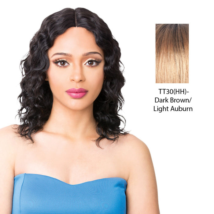 Brazilian Human Hair Swiss Lace Front Wig Wet N Wavy Truly,Dark brown roots with light auburn