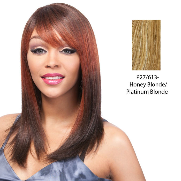 100% Human Hair Wig Yaki 1214,Streaked blend of strawberry blonde and platinum blonde