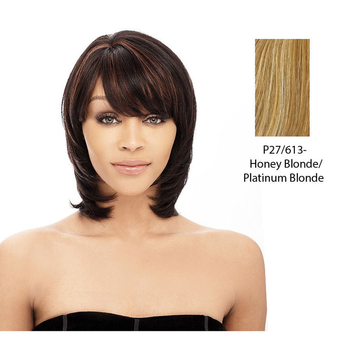 100% Human Hair Wig Yaki 810,Streaked blend of strawberry blonde and platinum blonde