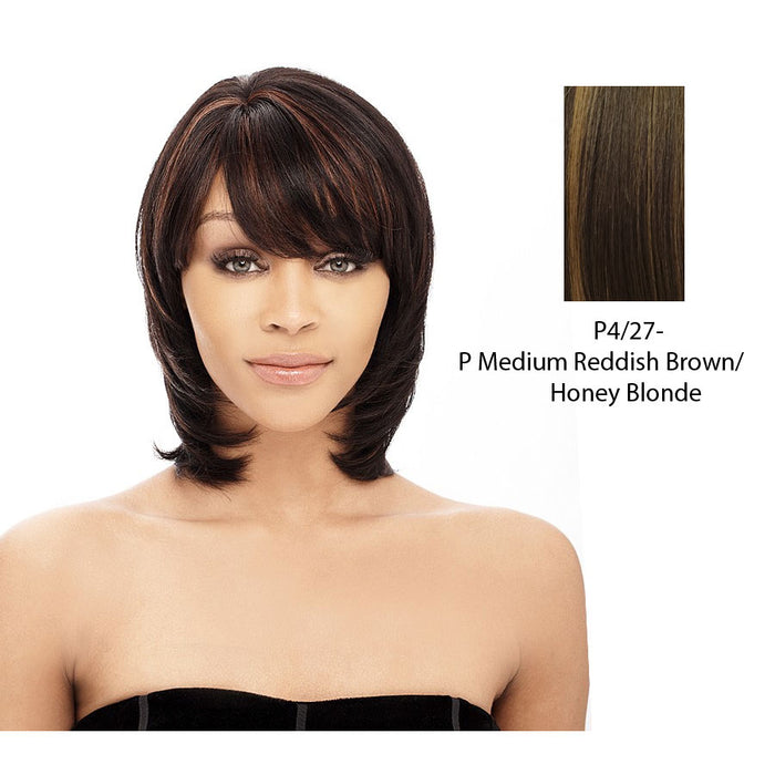 100% Human Hair Wig Yaki 810,Medium brown base with strawberry blonde highlights
