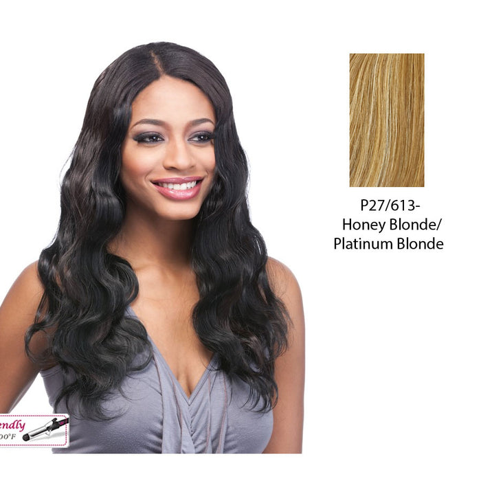 Futura Synthetic Clip In Extension,Body Wave 18,Streaked blend of strawberry blonde and platinum blonde
