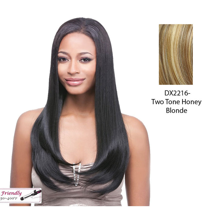 100% Synthetic Clip On J Curl, 18",Two tone frost blend of strawberry blonde layer over with honey blonde bottom
