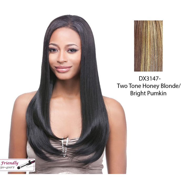 100% Synthetic Clip On J Curl, 18",Two tone frost blend of strawberry blonde and bright pumpkin layer over gold light auburn bottom