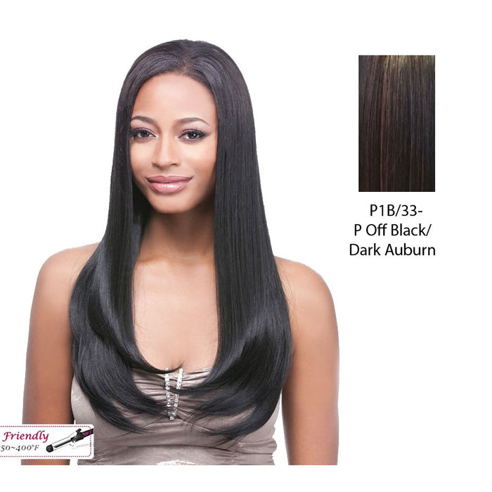 100% Synthetic Clip On J Curl, 18",Off black base with dark auburn highlights