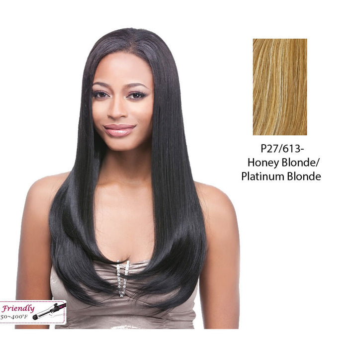 100% Synthetic Clip On J Curl, 18",Streaked blend of strawberry blonde and platinum blonde
