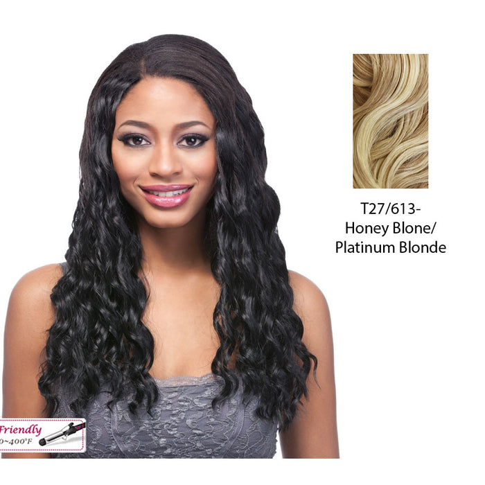 18" Ocean Wave Synthetic Clip On Extensions,Dark Brown roots with a blended mix of Strawberry Blonde and Platinum Blonde