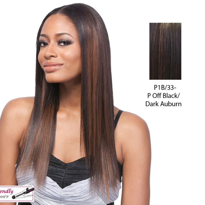 14" Yaki Straight Synthetic Clip On Extensions,Off black base with dark auburn highlights