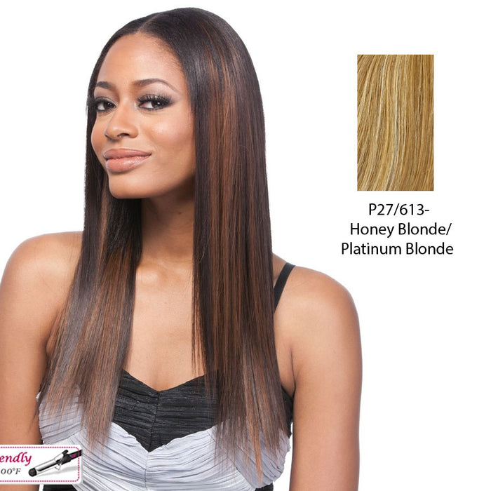 14" Yaki Straight Synthetic Clip On Extensions,Streaked blend of strawberry blonde and platinum blonde