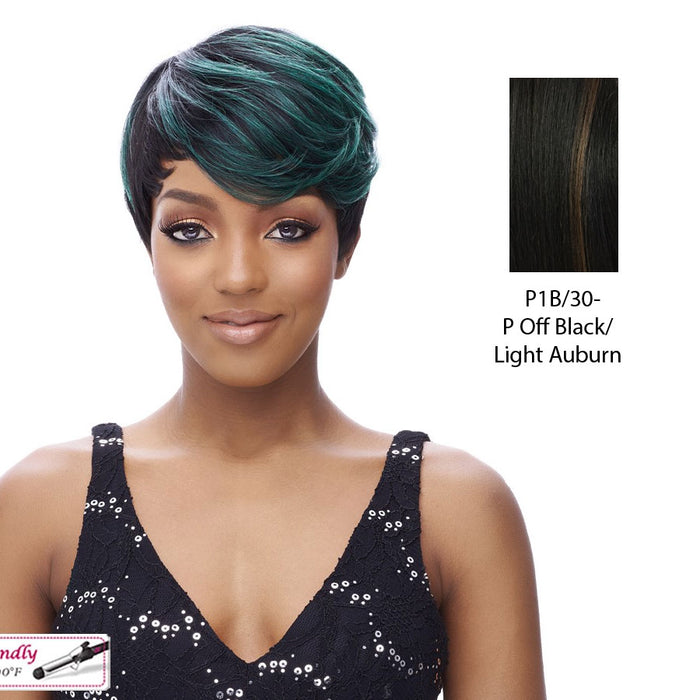Synthetic Wig,Club,Off black base with light auburn highlights