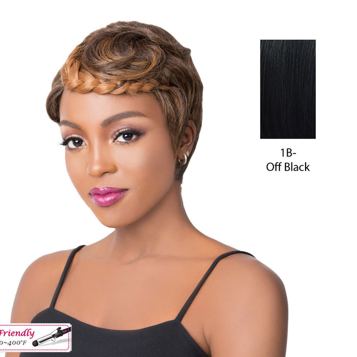 Swiss Lace Part Wig Crown Braid Pixie,Off black