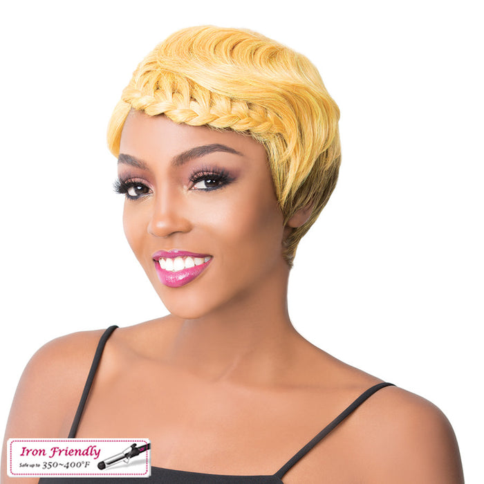 Swiss Lace Part Wig Crown Braid Pixie,FT GOLDEN AMBER