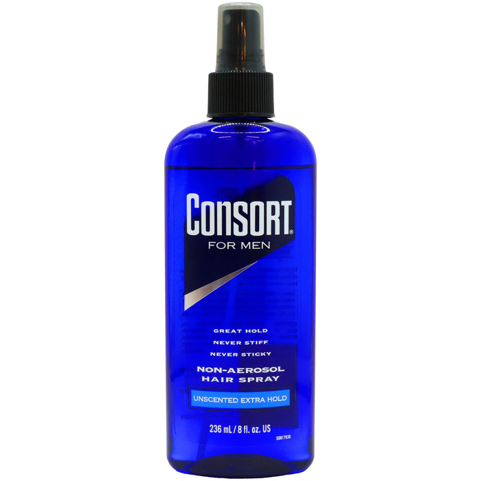 Consort Hair Spray for Men, Extra Hold, Unscented Non-Aersol, 8 Oz.