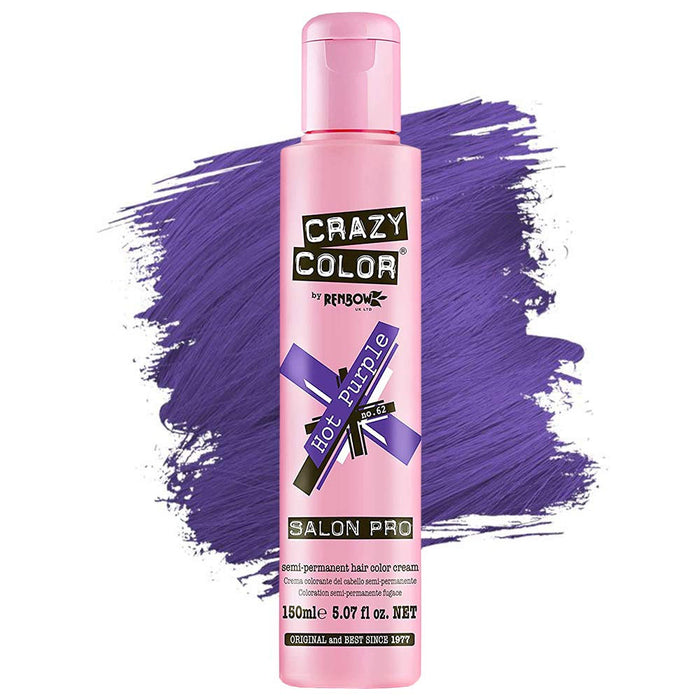 Crazy Color Semi Permanent Hair Colour, Hot Purple 62, 5.07 Oz.