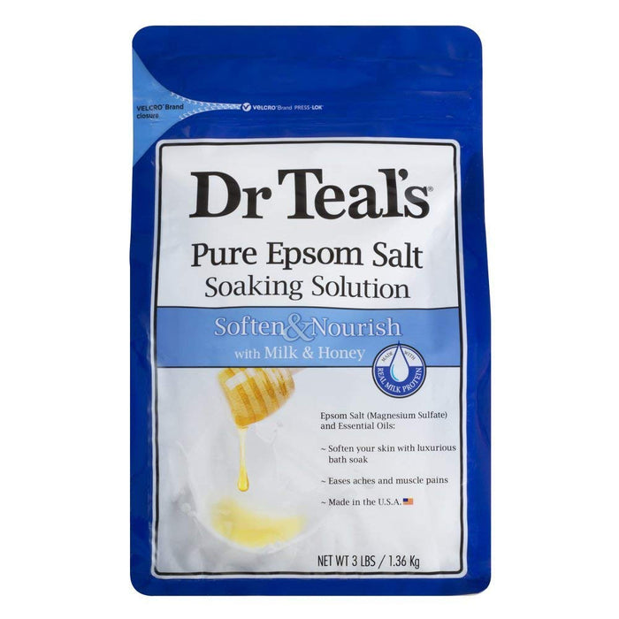 Dr Teals Epsom Salt Soaking Solution Soften Milk Honey, 3 LB.