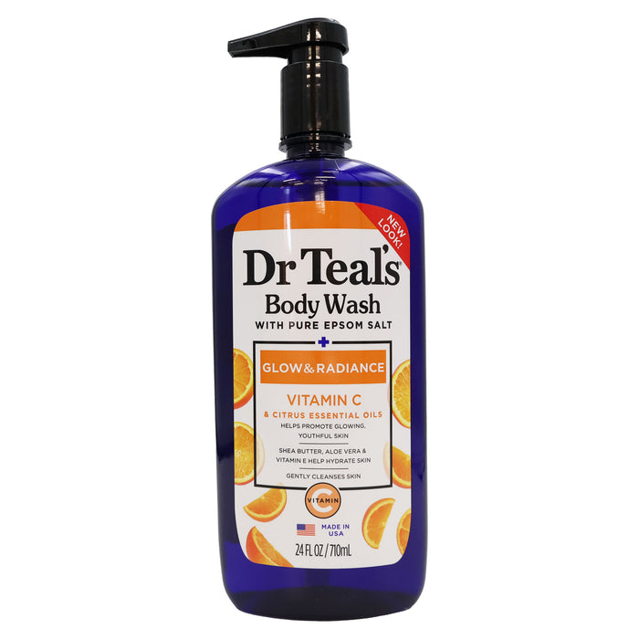 Dr Teals Epsom Salt Body Wash Glow Radiance with Vitamin C and Citrus Essential Oils 24 Oz.