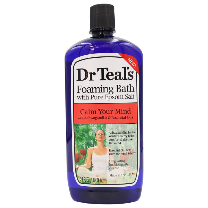 Dr Teals Epsom Salt Foaming Bath Comfort Clarity with Pure Epsom Salt and Ashwagandha Indian Winter Cherry, 34 Oz.