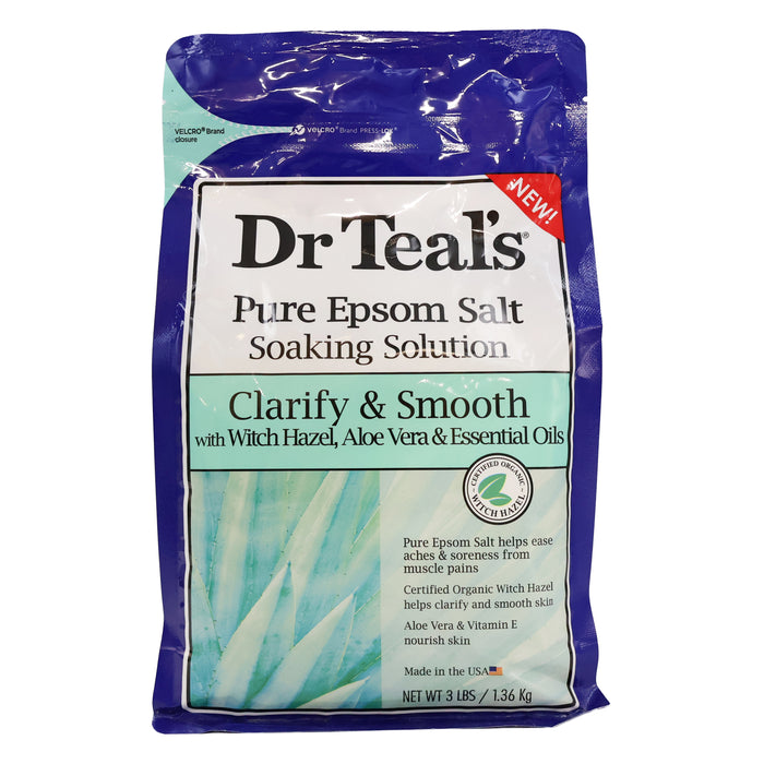 Dr Teals Epsom Salt Soaking Solution Clarify and Smooth with Witch Hazel and Aloe Vera 3 LB.