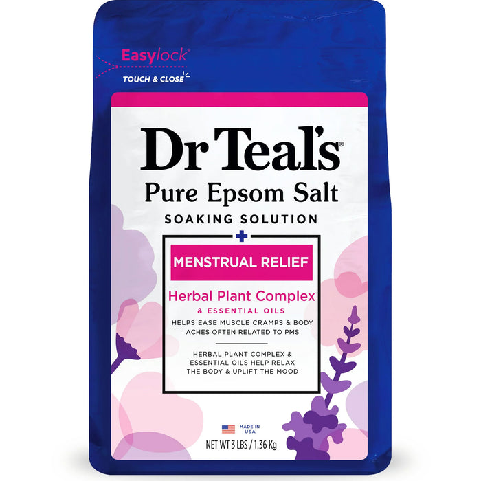 Dr Teals Epsom Salt Soaking Solution PMS Menstrual Relief, 3 LBS