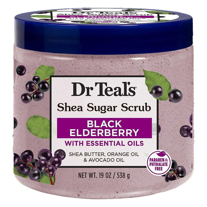 Dr Teal's Shea Sugar Body Scrub, Black Elderberry with Essential Oils, 19 Oz