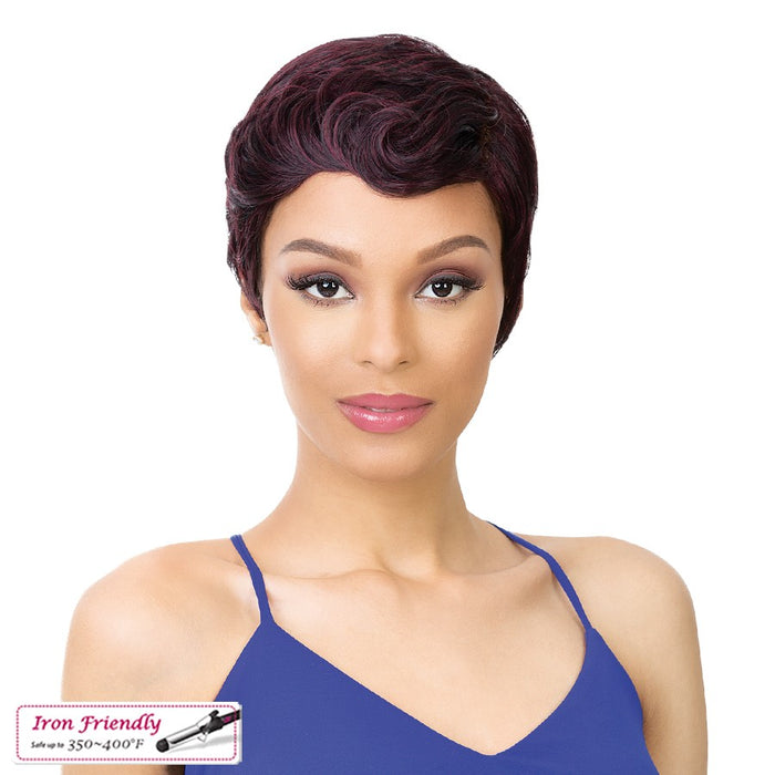 100% Synthetic Hair Iron Friendly Wig Eve,Burgundy black