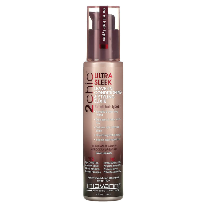 Giovanni 2Chic Sleek Leave In Condition Keratin Argan Oil, 4 Oz.
