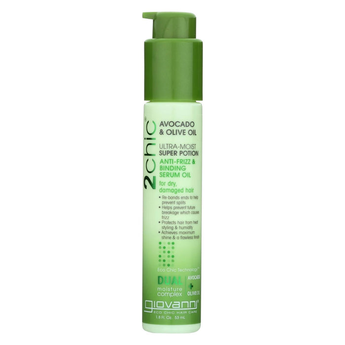 Giovanni 2Chic Moist Anti Frizz Serum Oil Avocado Olive Oil, 1.8 Oz.
