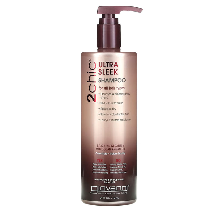 Giovanni Cosmetics 2Chic Brazilian Keratin Argan Oil Ultra Sleek Shampoo, 24 Oz